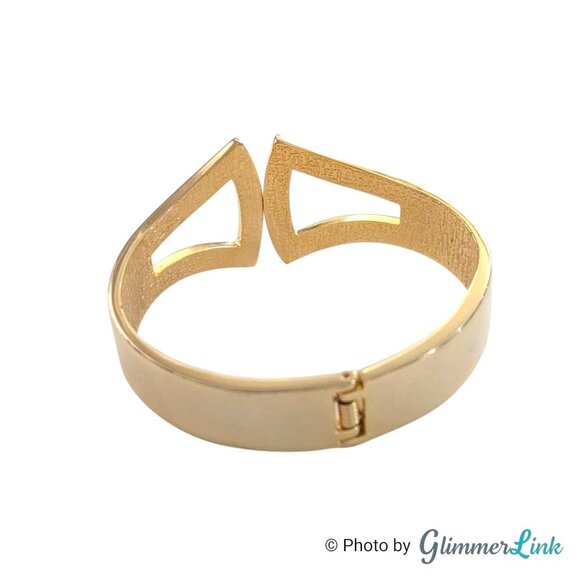 Vintage Modernist Gold Tone Statement Bracelet Geometric Hinged Bangle 6 3/4" - Picture 5 of 9